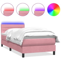 Sommier à lattes de lit avec matelas rose 100x220 cm velours 