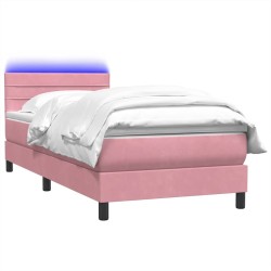 Sommier à lattes de lit avec matelas rose 100x220 cm velours 