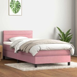 Sommier à lattes de lit avec matelas rose 100x220 cm velours 
