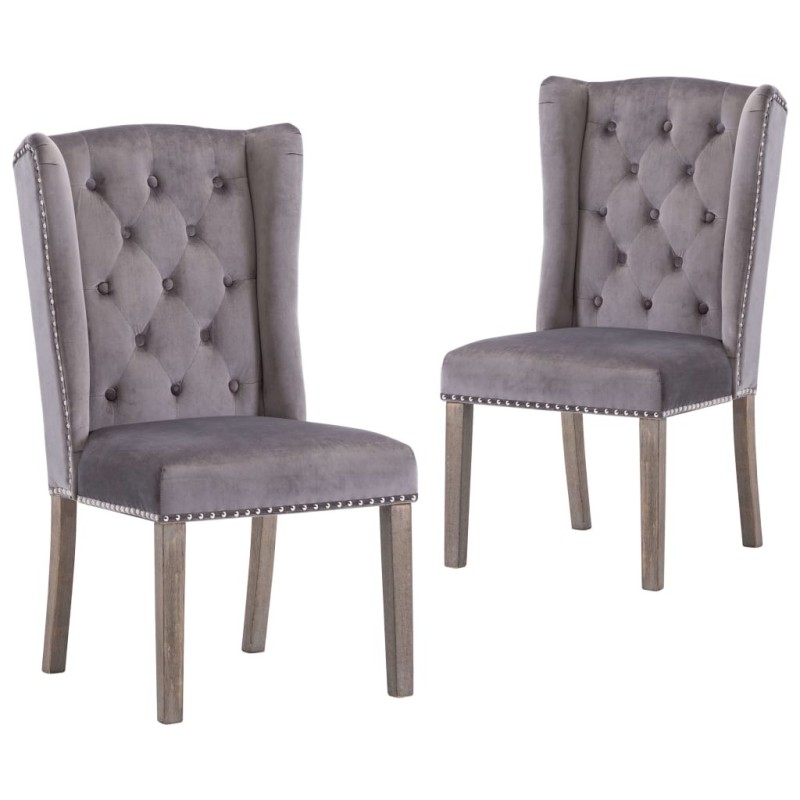 Chaises à manger lot de 2 gris velours Chaises à manger lot de 2 gris velours