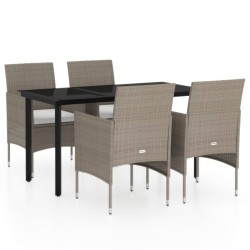Ensemble à manger de jardin coussins 5 pcs Beige/noir 