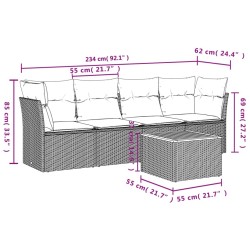 Salon de jardin 5 pcs avec coussins noir résine tressée 
