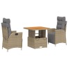 Ensemble à manger de jardin et coussins 3 pcs Beige poly rotin 