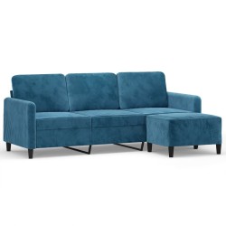 Canapé à 3 places avec repose-pieds Bleu 180 cm Velours 