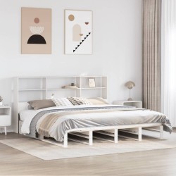 Lit bibliothèque sans matelas blanc 180x200 cm bois massif 