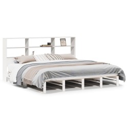 Lit bibliothèque sans matelas blanc 180x200 cm bois massif 