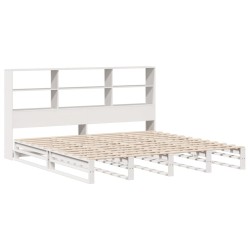 Lit bibliothèque sans matelas blanc 180x200 cm bois massif 