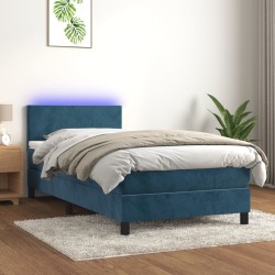 Sommier à lattes de lit avec matelas et LED Bleu foncé 90x190cm 
