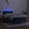 Sommier à lattes de lit avec matelas et LED Bleu foncé 90x190cm 