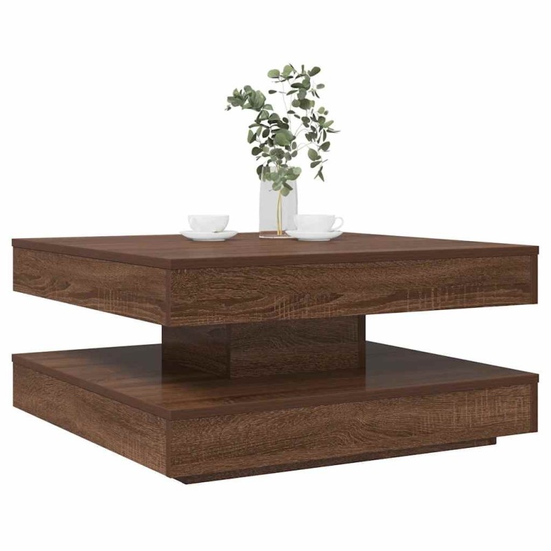 Table basse rotative à 360 degrés chêne marron 70x70x34,5 cm 
