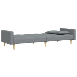 Canapé-lit à 2 places avec repose-pied gris clair tissu 