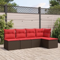 Salon de jardin avec coussins 5 pcs marron résine tressée 