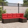 Salon de jardin avec coussins 5 pcs marron résine tressée 