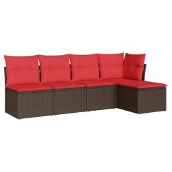 Salon de jardin avec coussins 5 pcs marron résine tressée 