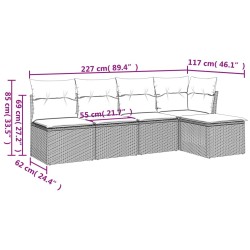 Salon de jardin avec coussins 5 pcs marron résine tressée 