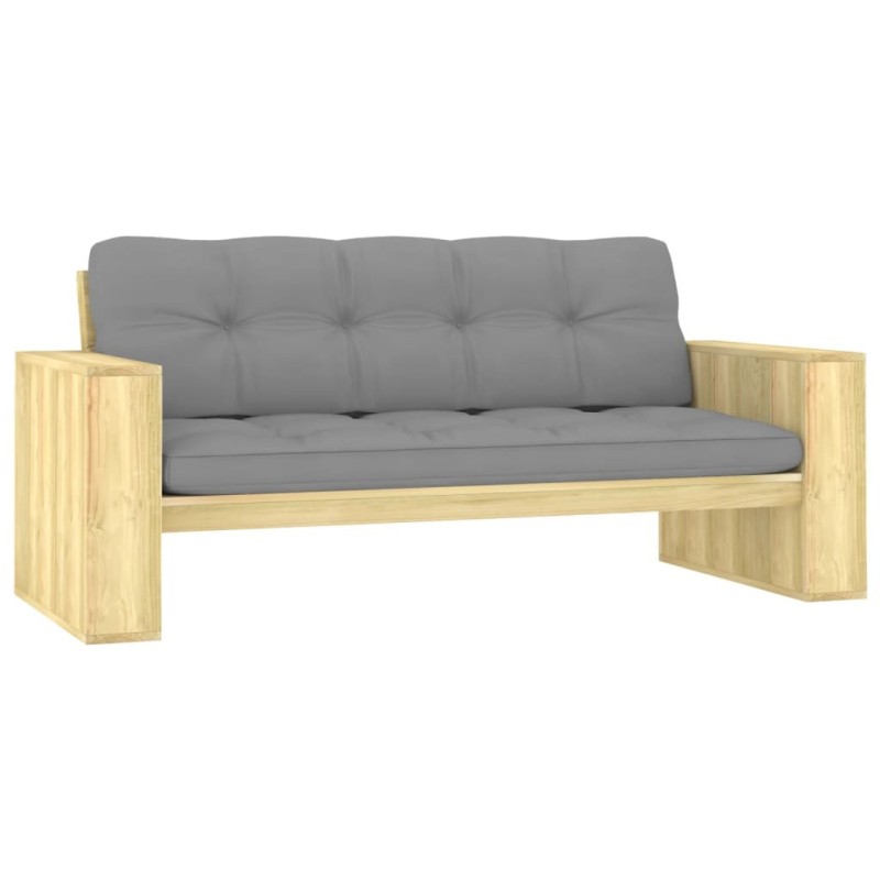 Banc de jardin avec coussins gris 179 cm Pin imprégné 