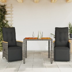 Ensemble de bistro de jardin 3 pcs coussins gris poly rotin 