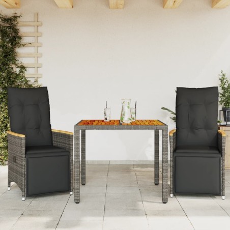 Ensemble de bistro de jardin 3 pcs coussins gris poly rotin 