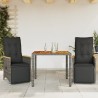 Ensemble de bistro de jardin 3 pcs coussins gris poly rotin 