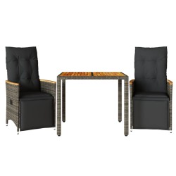 Ensemble de bistro de jardin 3 pcs coussins gris poly rotin 