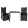 Ensemble de bistro de jardin 3 pcs coussins gris poly rotin 