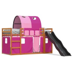 Lit superposé sans matelas avec toboggan et rideaux 90x190 cm 