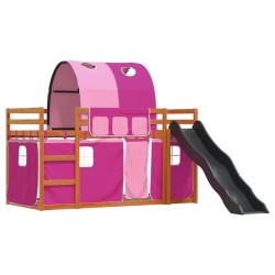 Lit superposé sans matelas avec toboggan et rideaux 90x190 cm 