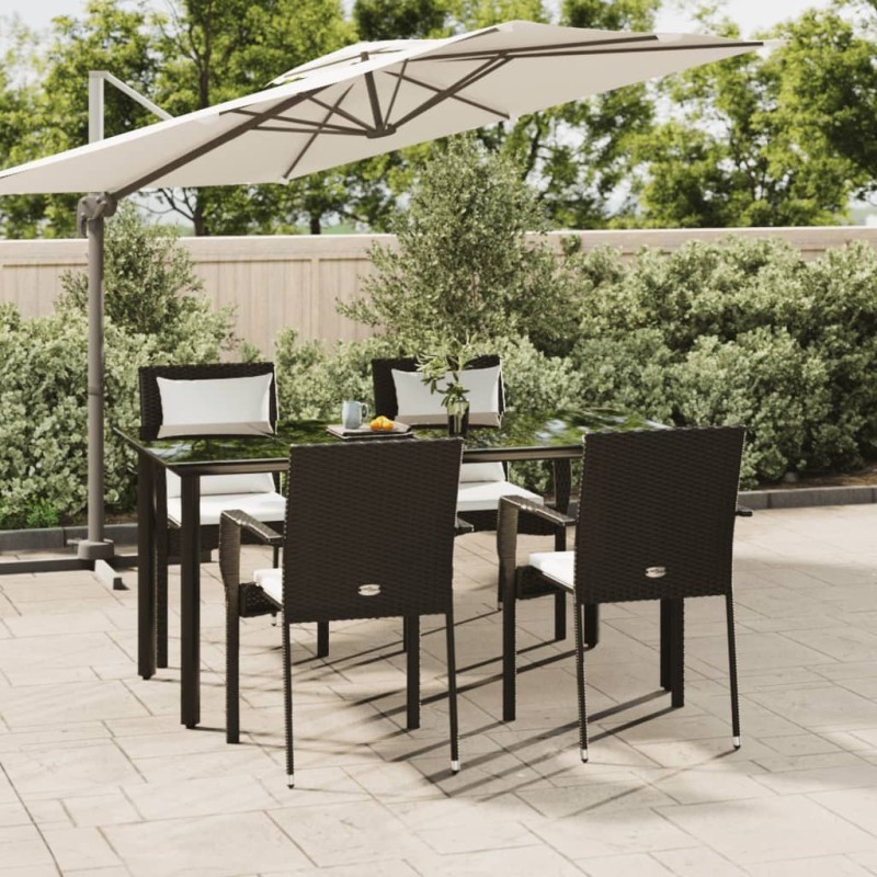Ensemble à manger de jardin coussins 5pcs Noir Résine tressée 