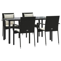Ensemble à manger de jardin coussins 5pcs Noir Résine tressée 