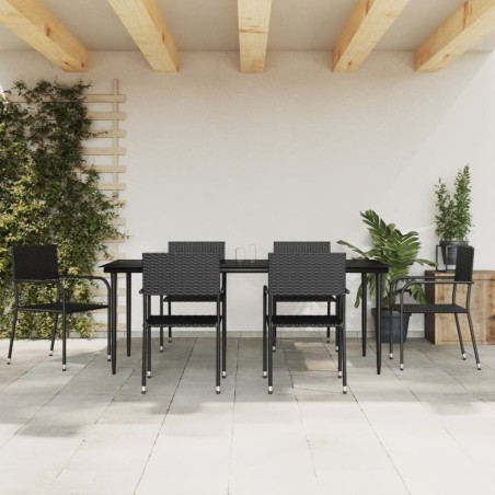 Ensemble à manger de jardin 7 pcs noir résine tressée et acier 