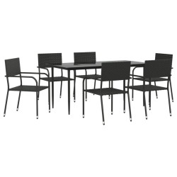 Ensemble à manger de jardin 7 pcs noir résine tressée et acier 
