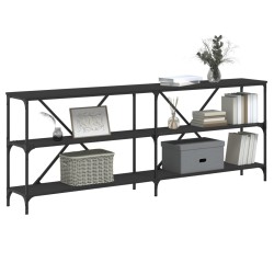 Table console noir 200x30x75 cm bois d'ingénierie et fer 