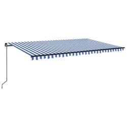 Auvent manuel rétractable avec LED 500x300 cm Bleu et blanc 