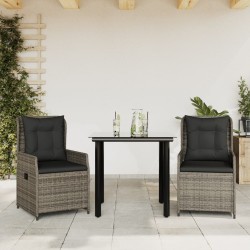 Ensemble à manger de jardin 3 pcs coussins gris résine tressée 