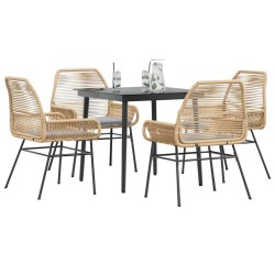 Ensemble à manger jardin coussins 5pcs marron poly rotin verre 