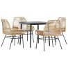 Ensemble à manger jardin coussins 5pcs marron poly rotin verre 