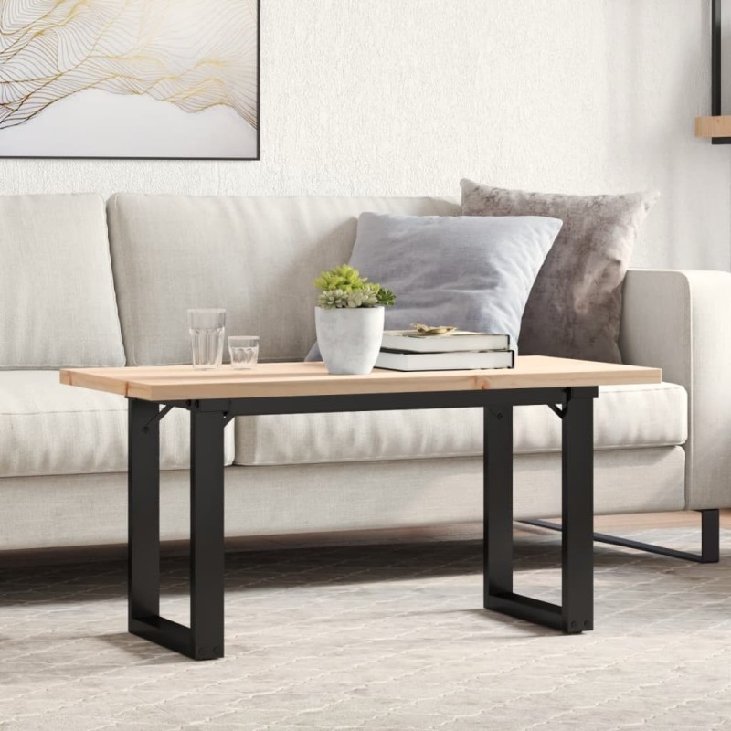Table basse cadre en O 90x40x45,5cm bois de pin massif et acier Table basse cadre en O 90x40x45,5cm bois de pin massif et acier