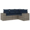 Salon de jardin 4 pcs avec coussins gris résine tressée 