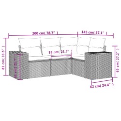 Salon de jardin 4 pcs avec coussins gris résine tressée 