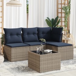 Salon de jardin 5 pcs avec coussins gris résine tressée 