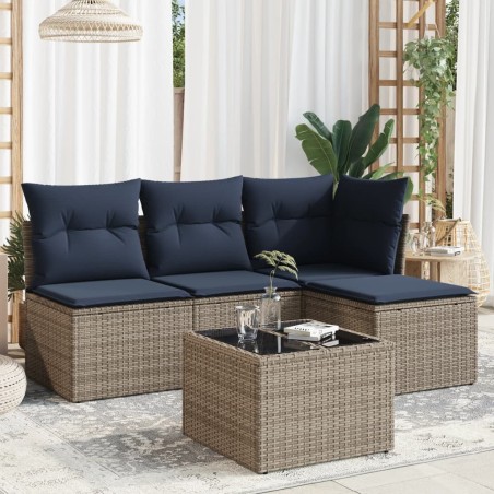 Salon de jardin 5 pcs avec coussins gris résine tressée 