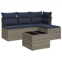 Salon de jardin 5 pcs avec coussins gris résine tressée 
