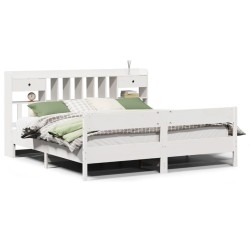 Lit bibliothèque sans matelas blanc 200x200 cm bois pin massif 