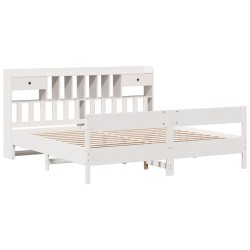 Lit bibliothèque sans matelas blanc 200x200 cm bois pin massif 