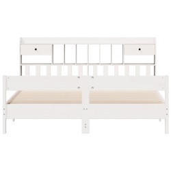 Lit bibliothèque sans matelas blanc 200x200 cm bois pin massif 