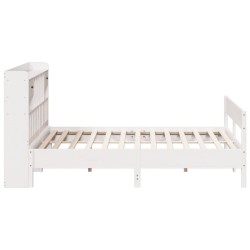 Lit bibliothèque sans matelas blanc 200x200 cm bois pin massif 