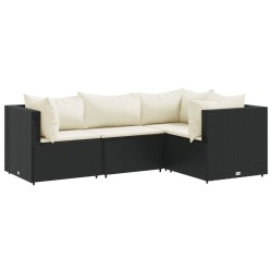 Salon de jardin 4 pcs avec coussins Noir Résine tressée 