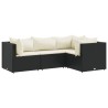 Salon de jardin 4 pcs avec coussins Noir Résine tressée 
