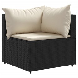 Salon de jardin 4 pcs avec coussins Noir Résine tressée 