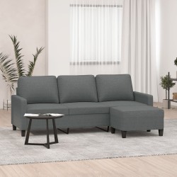 Canapé à 3 places avec repose-pieds Gris foncé 180 cm Tissu 